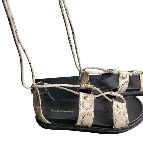 NEW BCBG Gladiator Sandals Sz 7.5 Beige Animal Print Lace Up - Picture 9 of 9